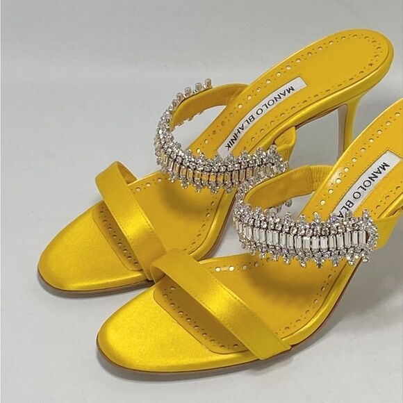 Manolo Blahnik Sako 70mm Silk Embellished Sandals size 37 - Picture 2 of 11